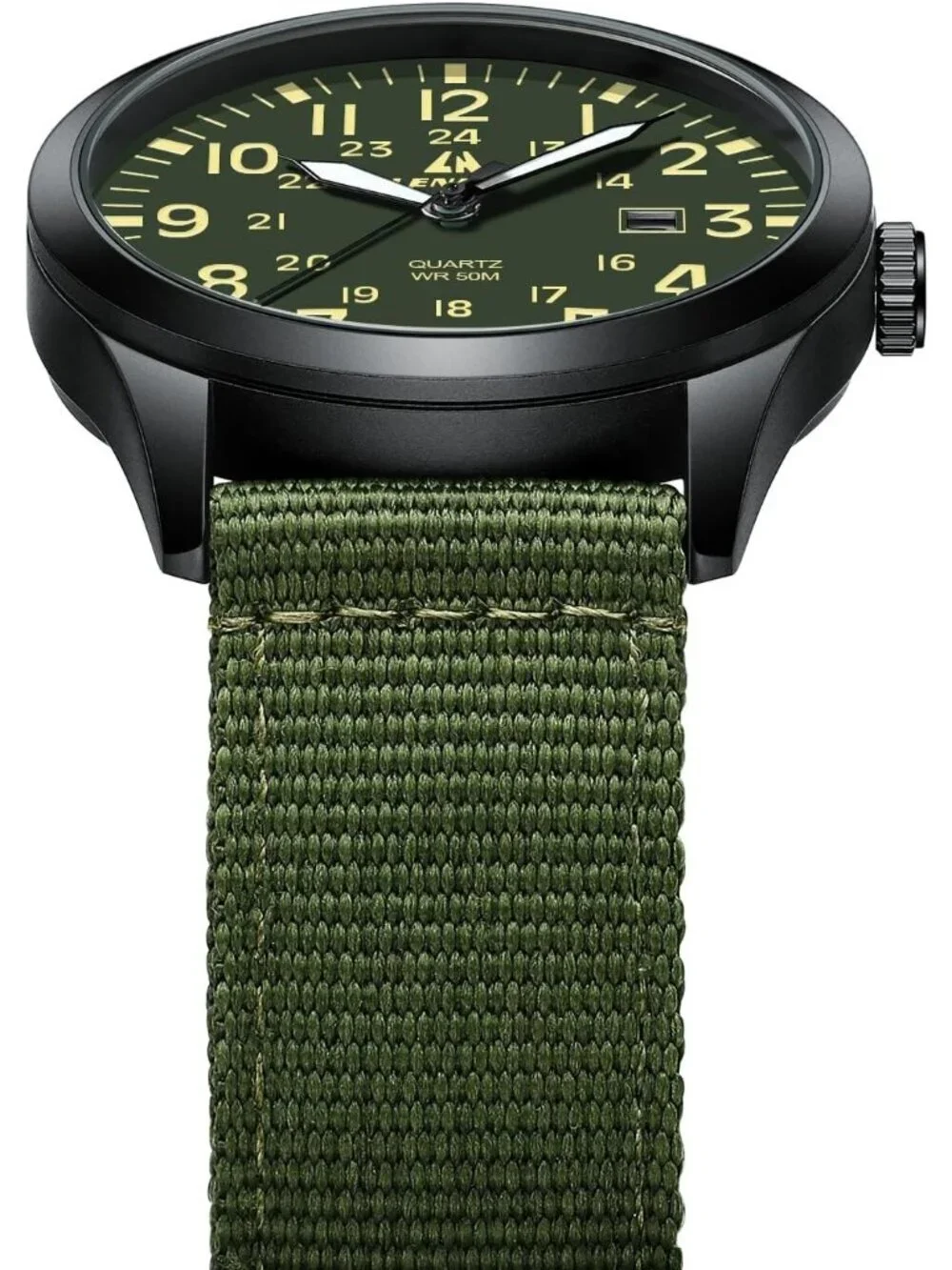 Men's Green Nylon Strap Stylish Luminous Unisex Military Tactical Casual Watch